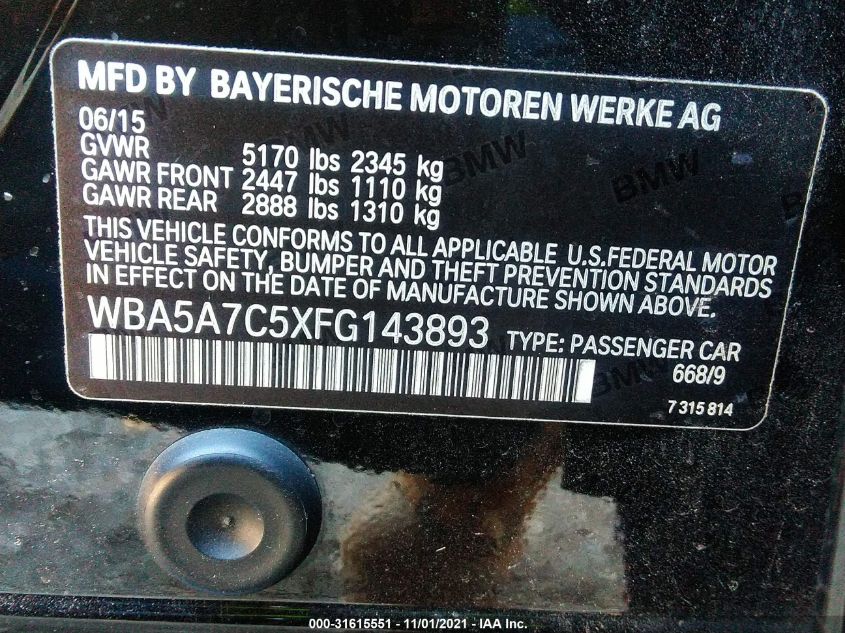 2015 BMW 5 SERIES 528I XDRIVE WBA5A7C5XFG143893