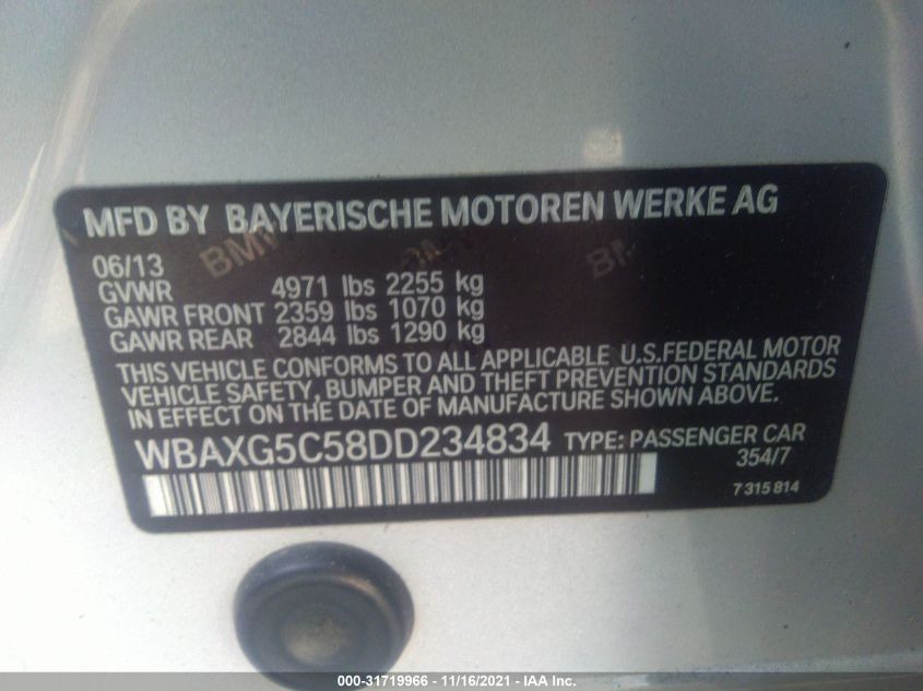 2013 BMW 5 SERIES 528I WBAXG5C58DD234834
