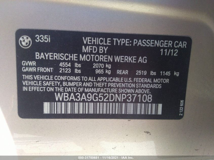 2013 BMW 3 SERIES 335I WBA3A9G52DNP37108