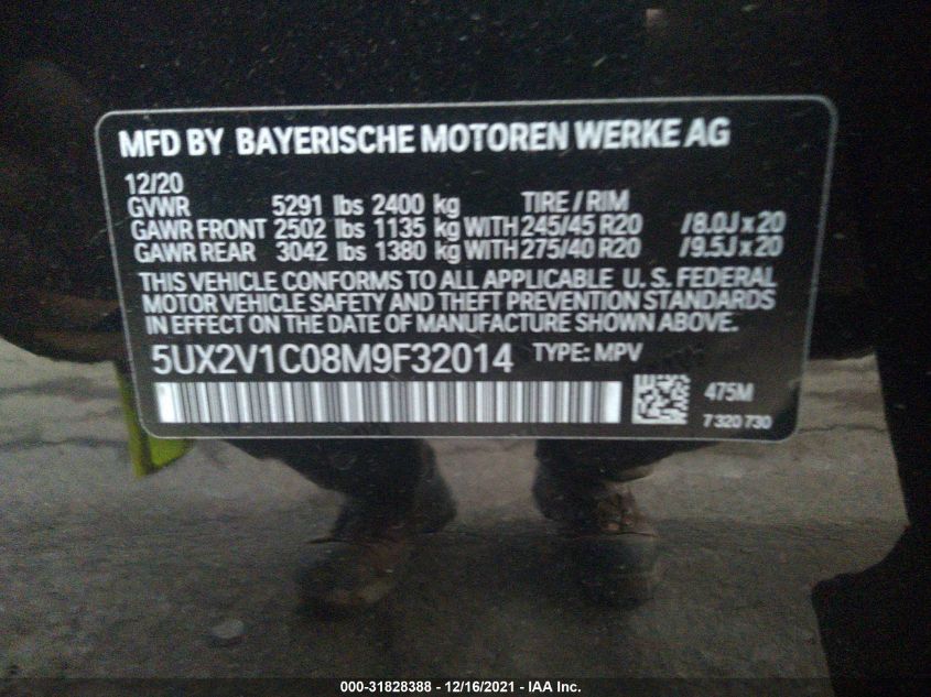 2021 BMW X4 XDRIVE30I 5UX2V1C08M9F32014