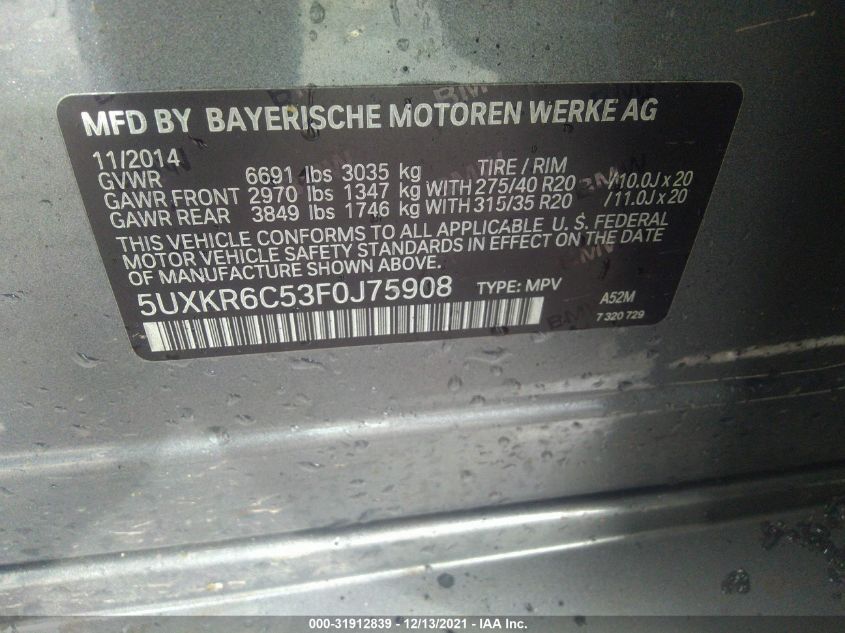 2015 BMW X5 XDRIVE50I - 5UXKR6C53F0J75908