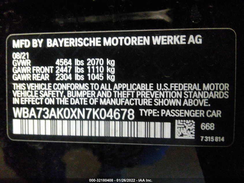 2022 BMW 2 SERIES 228I XDRIVE WBA73AK0XN7K04678