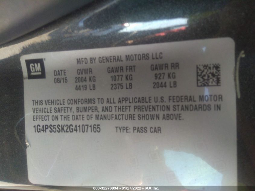 2016 BUICK VERANO LEATHER GROUP 1G4PS5SK2G4107165