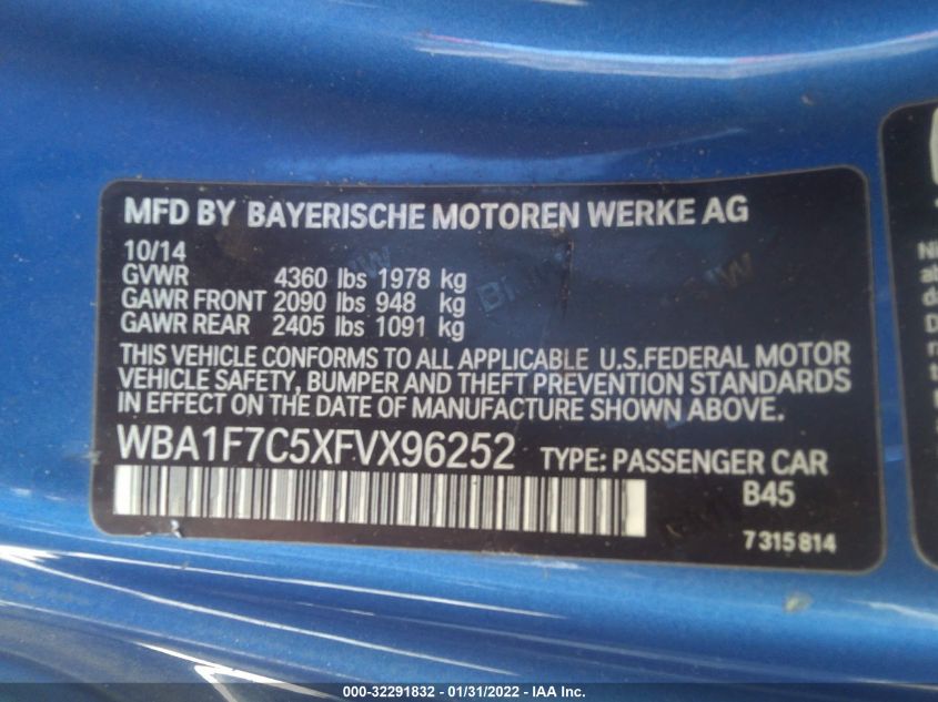 2015 BMW 2 SERIES 228I XDRIVE WBA1F7C5XFVX96252