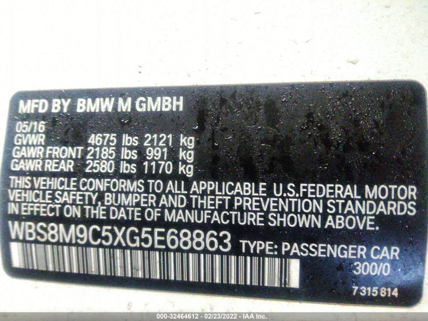 2016 BMW M3 WBS8M9C5XG5E68863