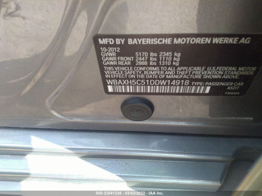 2013 BMW 5 SERIES 528I XDRIVE WBAXH5C51DDW14918