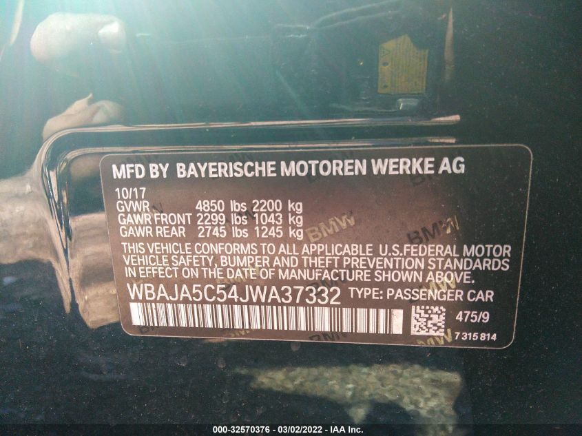 2018 BMW 530I WBAJA5C54JWA37332