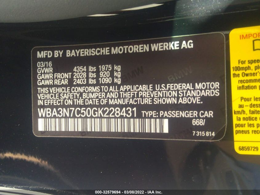 2016 BMW 4 SERIES 428I WBA3N7C50GK228431