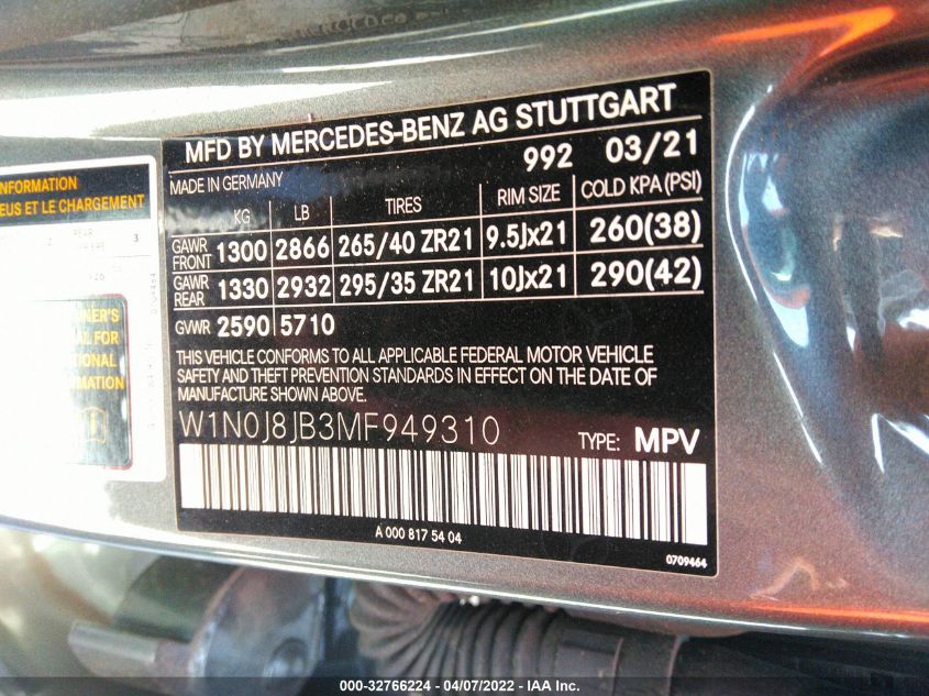 2021 MERCEDES-BENZ GLC AMG GLC 63 W1N0J8JB3MF949310