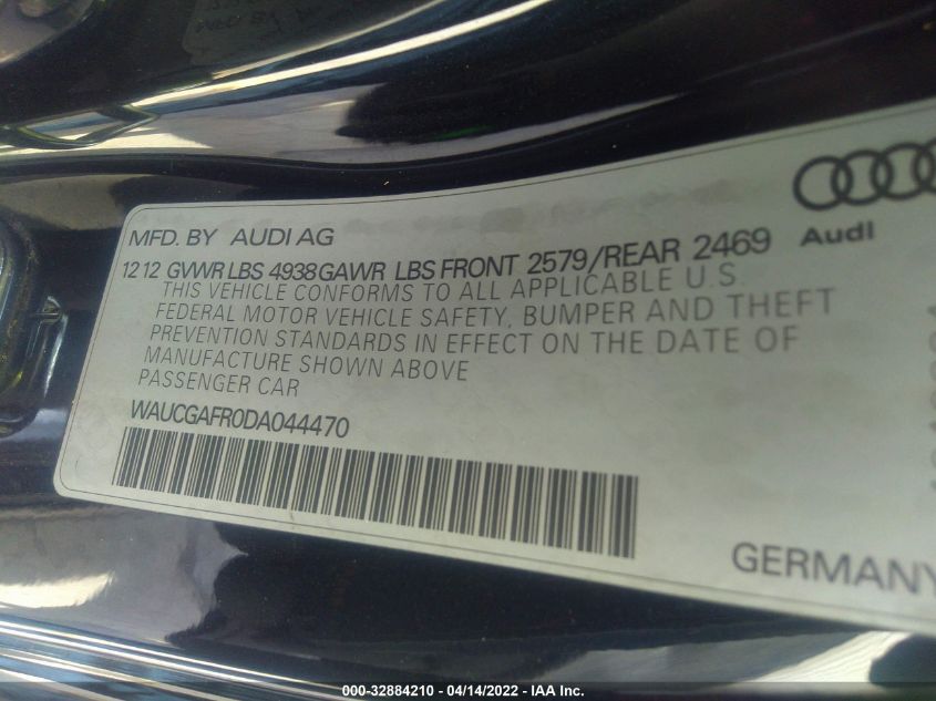 2013 AUDI S5 PREMIUM PLUS WAUCGAFR0DA044470