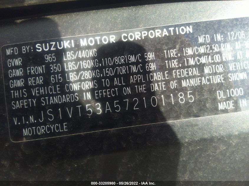 2007 SUZUKI DL1000 JS1VT53A572101185