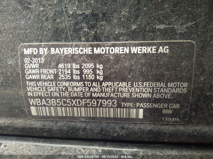 2013 BMW 328I XDRIVE WBA3B5C5XDF597993