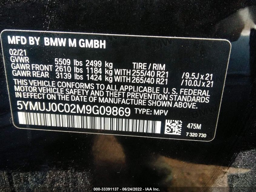 2021 BMW X4 M 5YMUJ0C02M9G09869