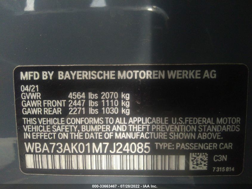 2021 BMW 228XI WBA73AK01M7J24085