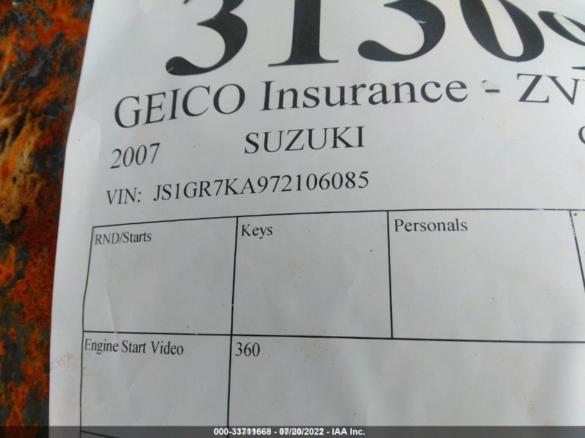 2007 SUZUKI GSX-R750 JS1GR7KA972106085