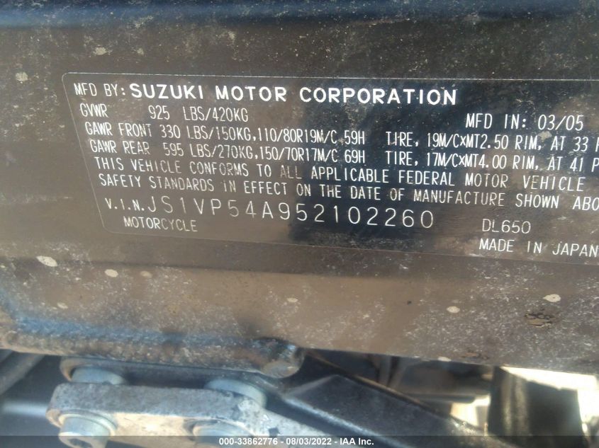2005 SUZUKI DL650 K JS1VP54A952102260