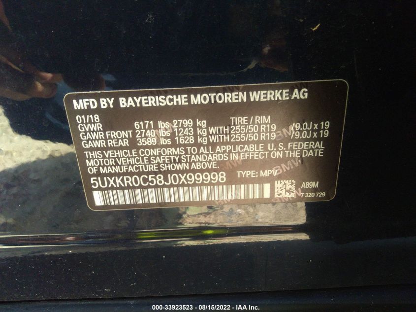 2018 BMW X5 XDRIVE35I - 5UXKR0C58J0X99998