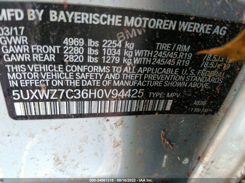 2017 BMW X3 SDRIVE28I - 5UXWZ7C36H0V94425