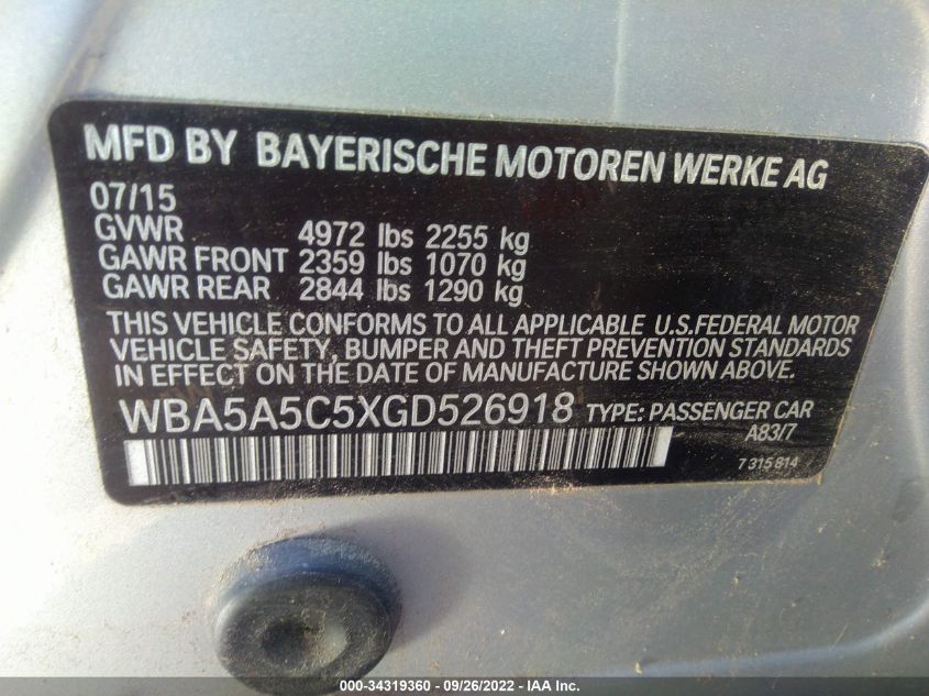 2016 BMW 5 SERIES 528I WBA5A5C5XGD526918
