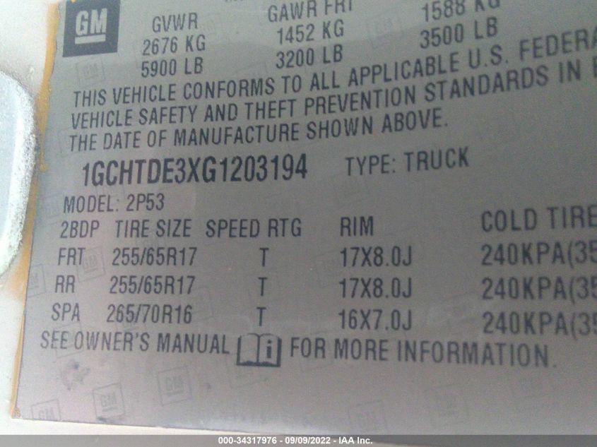 2016 CHEVROLET COLORADO 4WD Z71 - 1GCHTDE3XG1203194