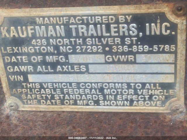 2000 KAUFMAN TRAILERS OTHER VIN: 15XFH2326Y1003852