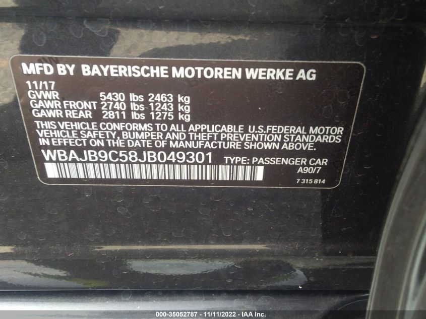 2018 BMW 5 SERIES M550I XDRIVE - WBAJB9C58JB049301