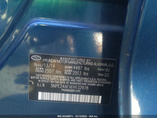 Hyundai Sonata 2.4l Se 2015 5NPE24AFXFH132978 Thumbnail 9
