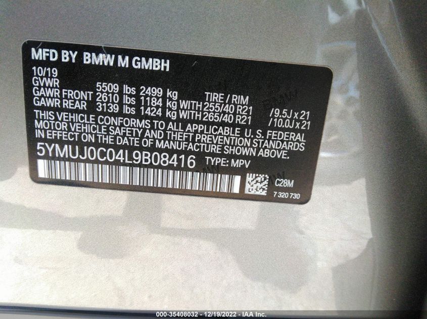 2020 BMW X4 M 5YMUJ0C04L9B08416
