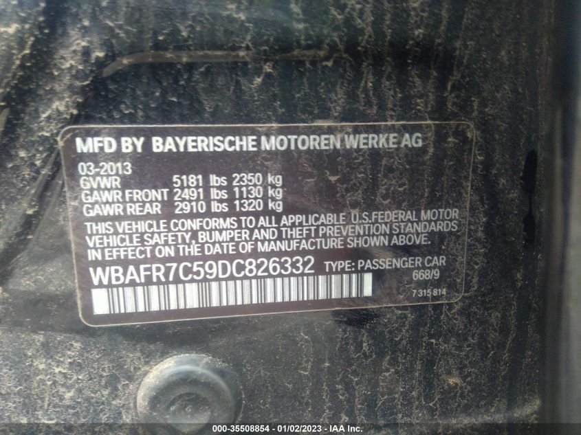 2013 BMW 5 SERIES 535I WBAFR7C59DC826332