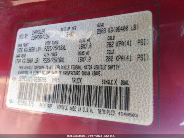1997 DODGE RAM 1500 VIN: 1B7HC16Z1VS236738