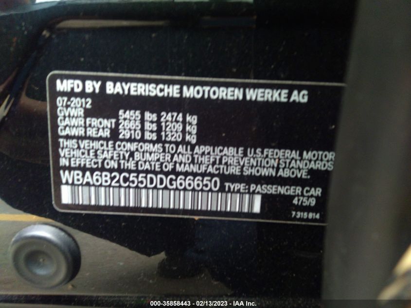 2013 BMW 650I GRAN COUPE WBA6B2C55DDG66650