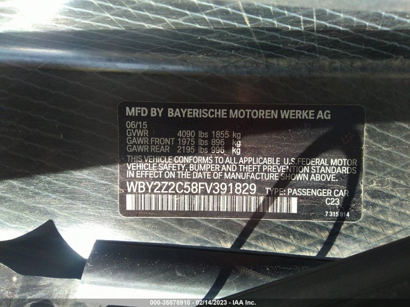 2015 BMW I8 WBY2Z2C58FV391829