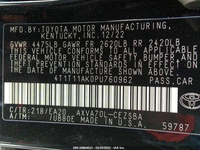Toyota CAMRY SE 2023 4T1T11AK0PU760962 Image 9
