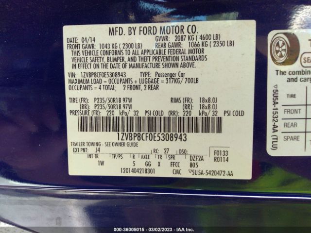 Ford MUSTANG GT 2014 1ZVBP8CF0E5308943 Thumbnail 9