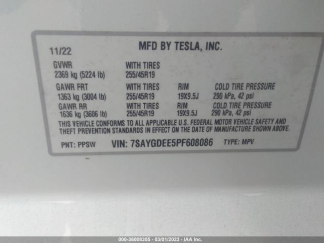 Tesla Model Y Long Range 2023 7SAYGDEE5PF608086 Thumbnail 9