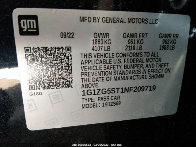 Chevrolet MALIBU RS 2022 1G1ZG5ST1NF209719 Image 9