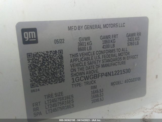 Chevrolet EXPRESS CARGO VAN 2022 1GCWGBFP4N1221530 Image 9