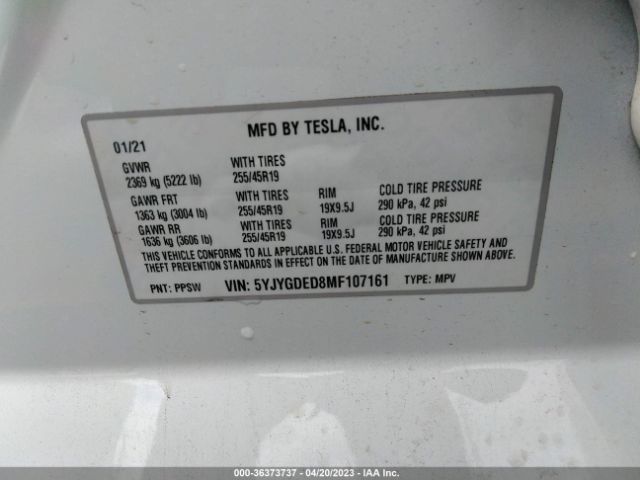 Tesla Model Y Standard Range 2021 5YJYGDED8MF107161 Image 11