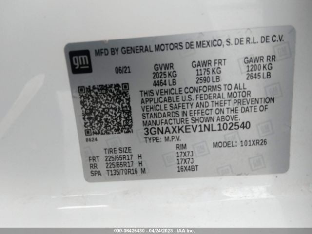 Chevrolet EQUINOX LT 2022 3GNAXKEV1NL102540 Thumbnail 9