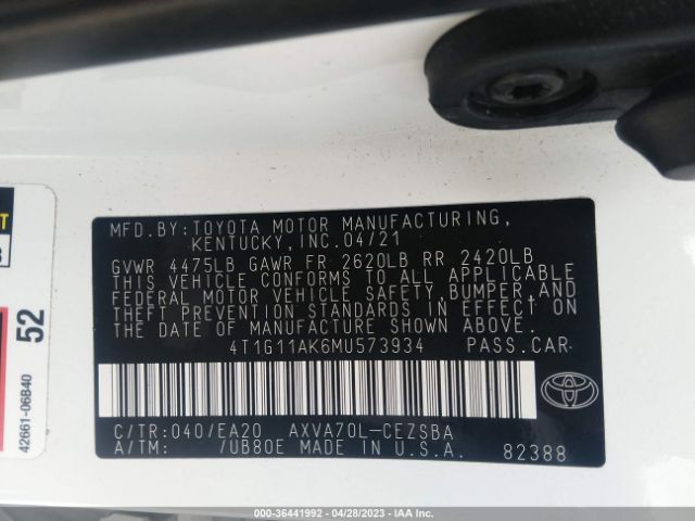 Toyota CAMRY SE 2021 4T1G11AK6MU573934 Image 9