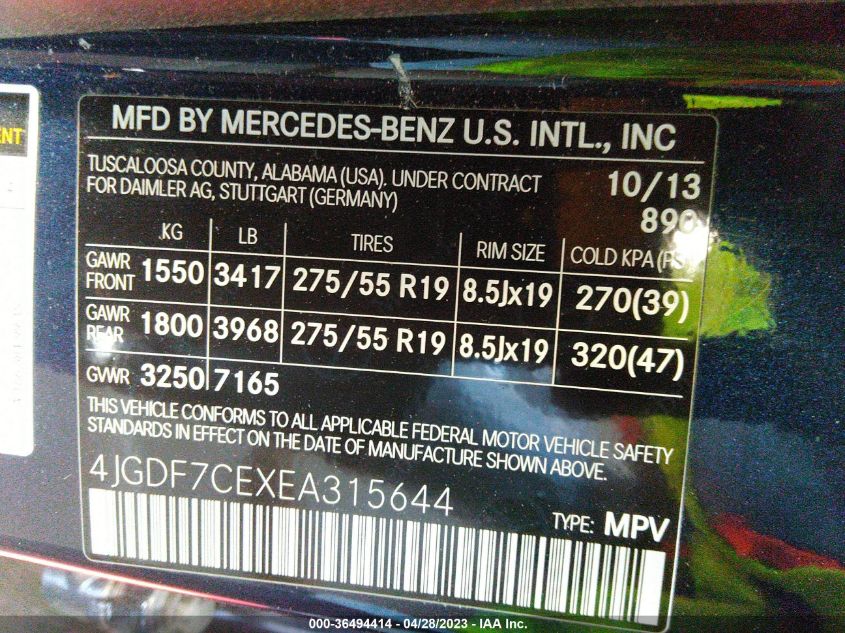 2014 MERCEDES-BENZ GL 450 4JGDF7CEXEA315644