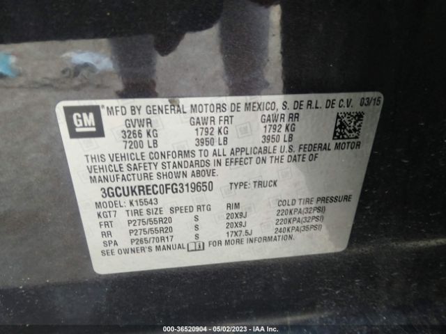Chevrolet Silverado 1500 Lt 2015 3GCUKREC0FG319650 Image 9