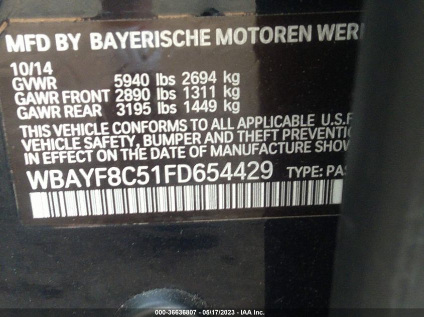 2015 BMW 750LI XDRIVE WBAYF8C51FD654429