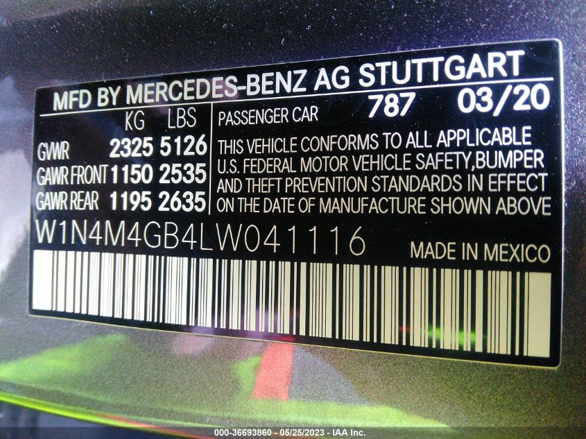 2020 MERCEDES-BENZ GLB 250 W1N4M4GB4LW041116