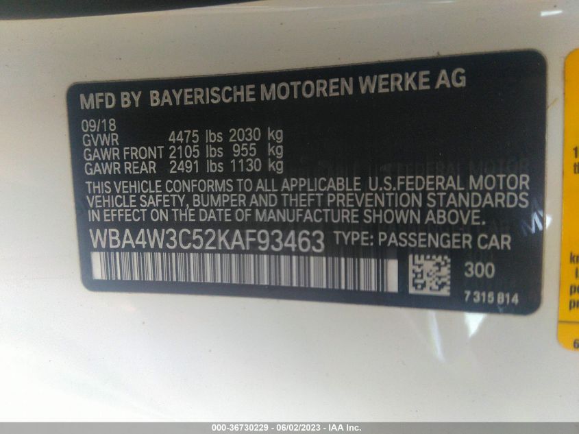 2019 BMW 430I WBA4W3C52KAF93463