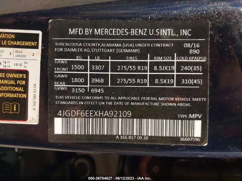 2016 MERCEDES-BENZ GL 450 4JGDF6EE2GA648642