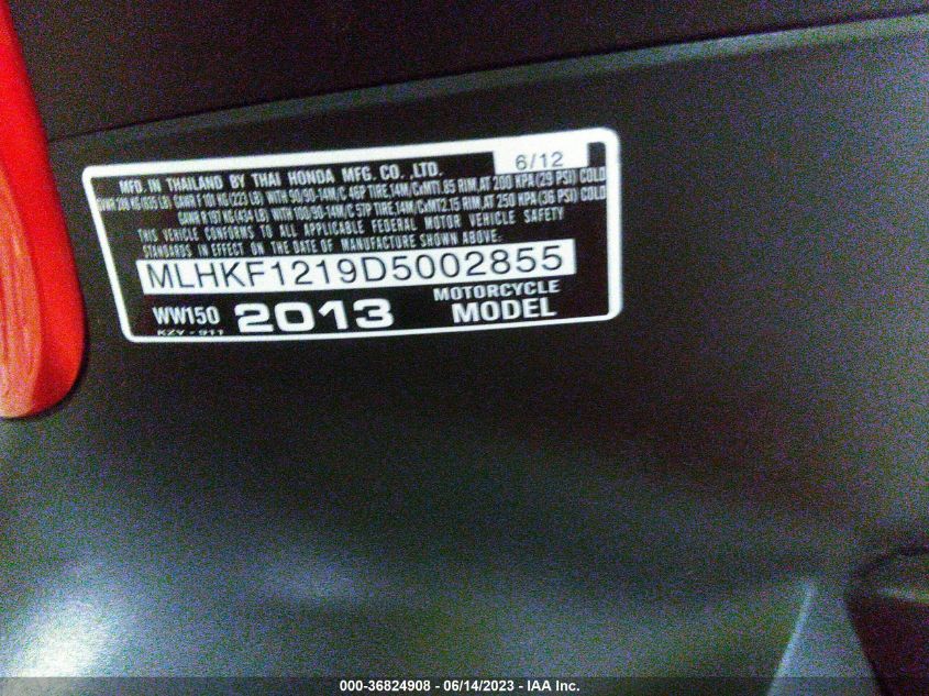 2013 HONDA PCX 150 MLHKF1219D5002855