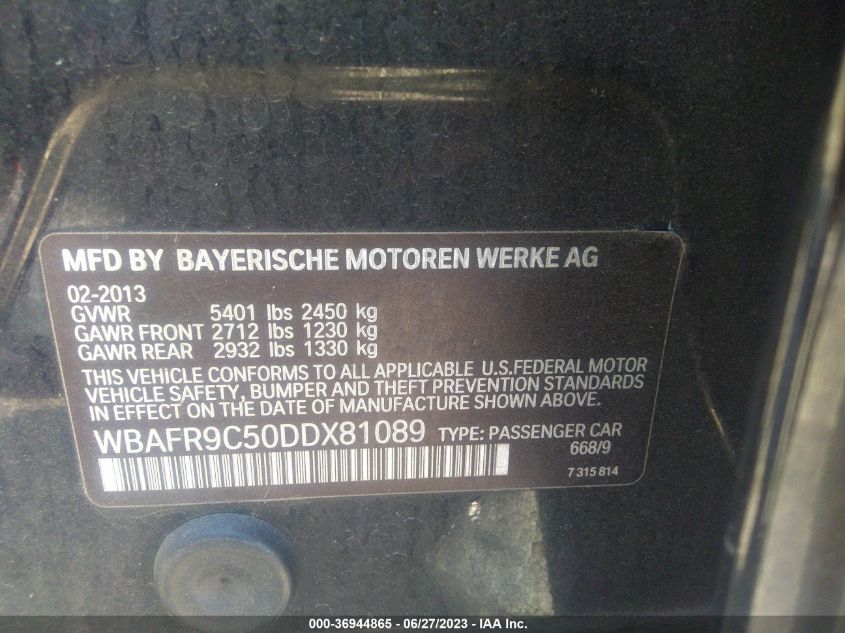 2013 BMW 550I WBAFR9C50DDX81089