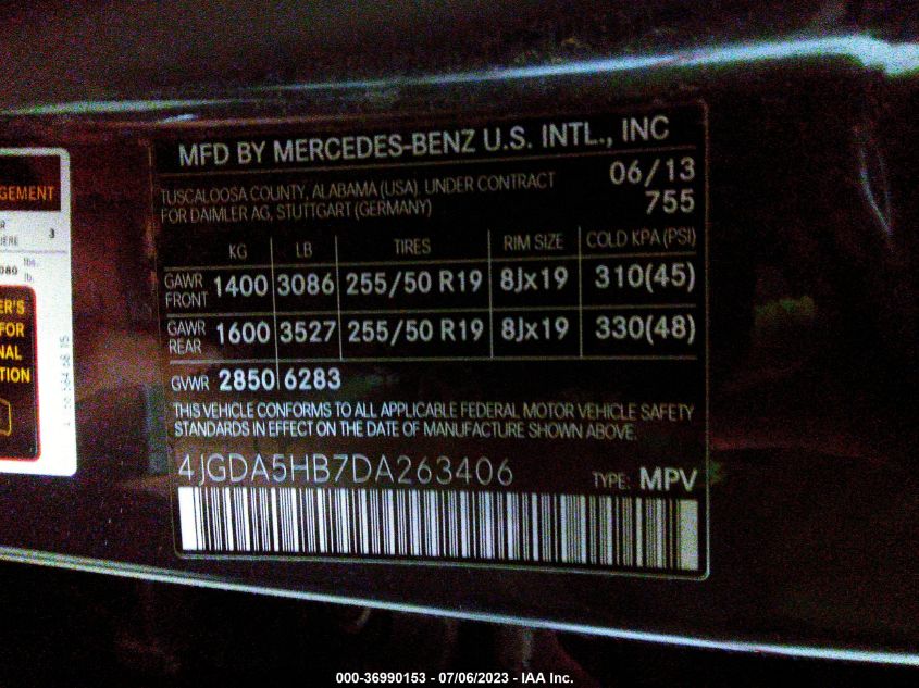 2013 MERCEDES-BENZ ML 350 4JGDA5HB7DA263406