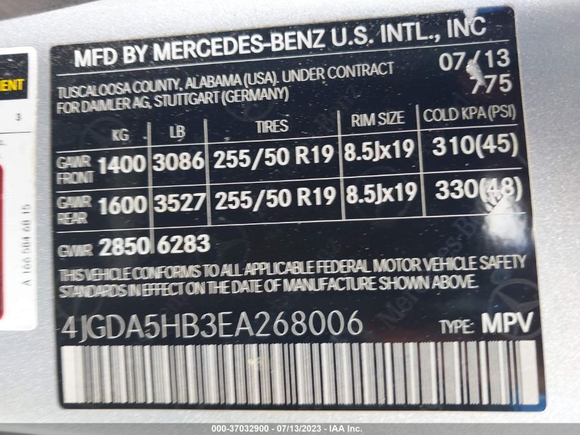 2014 MERCEDES-BENZ ML 350 4JGDA5HB3EA268006